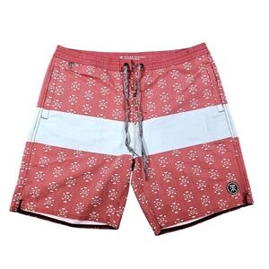 Roark Revival Mens Board Shorts Burgundy Mint Geometric‎ Tribal Print Size 34